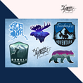 Load image into Gallery viewer, Sticker sheet with Alaska, moose, denali, bear and fairbanks stickers