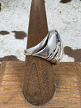 Load image into Gallery viewer, Side view Vintage Kabana Amethyst Dome Ring on brown stand with cowhide background