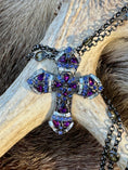 Load image into Gallery viewer, Purple and Black Cross on antler and caribou hide
