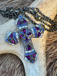 Load image into Gallery viewer, Purple and Black Cross on antler and caribou hide