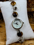Load image into Gallery viewer, Tigers Eye and Sterling Silver Watch on white pillow