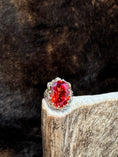 Bild in Galerie-Betrachter laden, Egyptian Revival Vintage 10K Gold and Orange Sapphire Ring on moose antler with fur background
