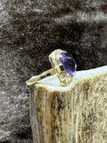 Load image into Gallery viewer, Vintage Amethyst and 14K Gold Ring on moose antler with fur background