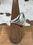 Load image into Gallery viewer, Side view Vintage Kabana Amethyst Dome Ring on brown stand with cowhide background
