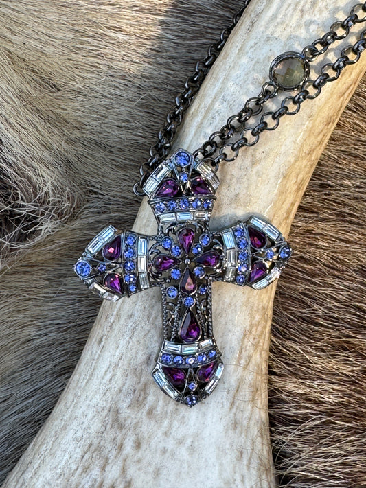 Purple and Black Cross on antler and caribou hide