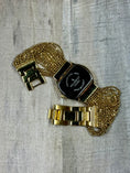 Load image into Gallery viewer, Back of Peugeut Gold and Crystal Ladies Watch
