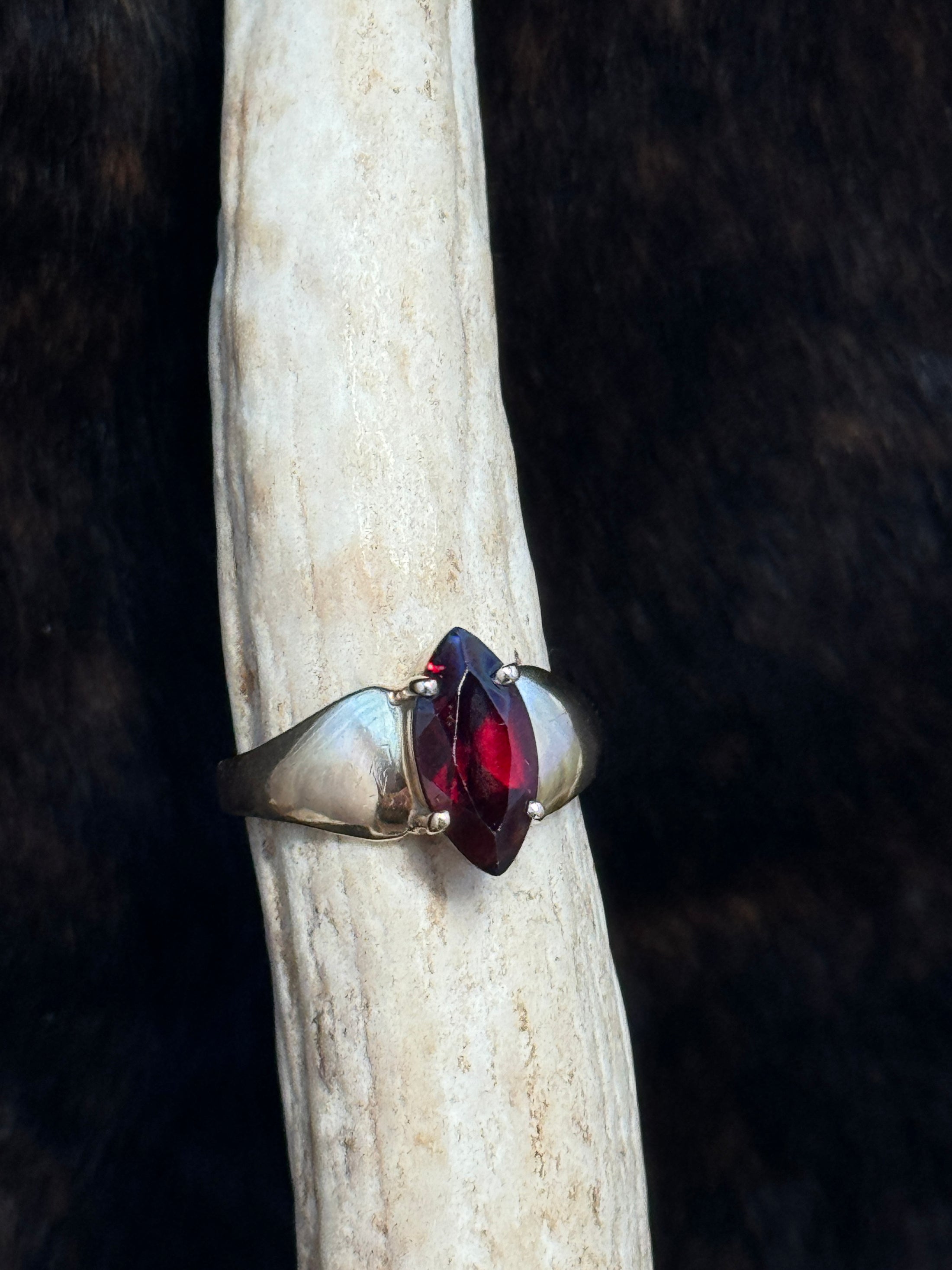 Goregous Diamond Swirl Ring on antler with fur background