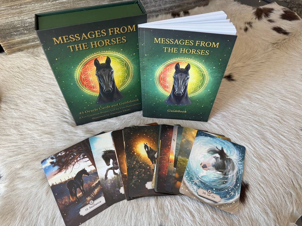 Messages from the Horses Oracle Deck book and cards showing horses